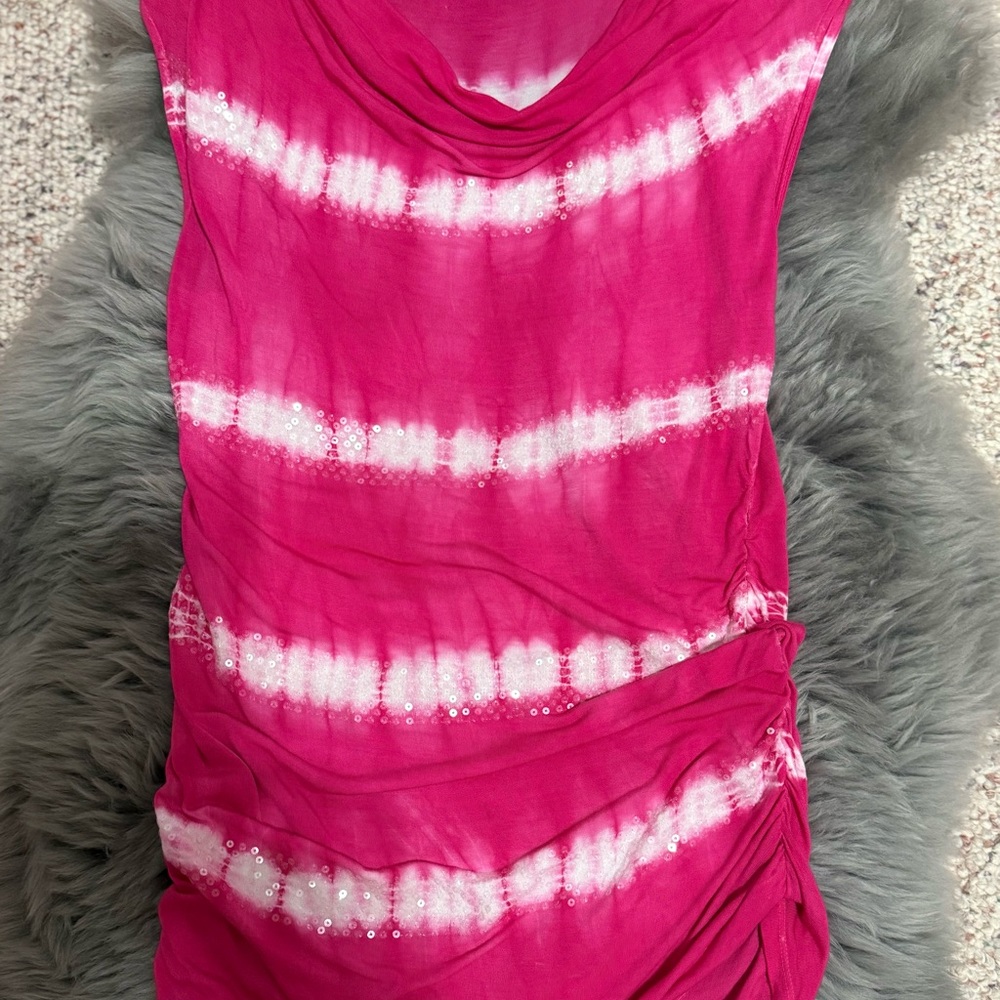 INC International Concepts Fuchsia Tie-Dye Cowl Neck Top